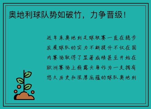 奥地利球队势如破竹，力争晋级！
