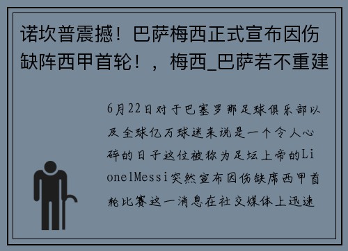 诺坎普震撼！巴萨梅西正式宣布因伤缺阵西甲首轮！，梅西_巴萨若不重建就离队 新闻
