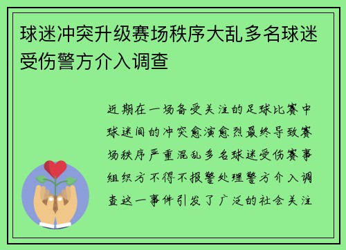 球迷冲突升级赛场秩序大乱多名球迷受伤警方介入调查