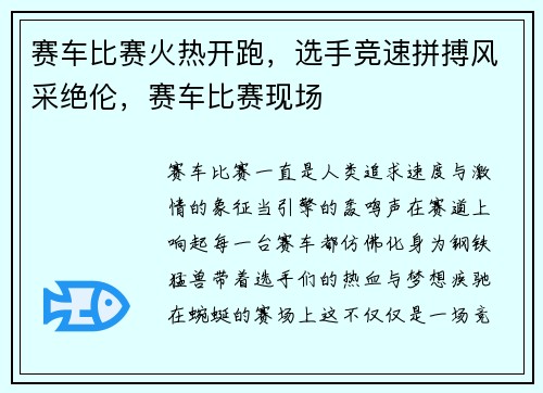 赛车比赛火热开跑，选手竞速拼搏风采绝伦，赛车比赛现场
